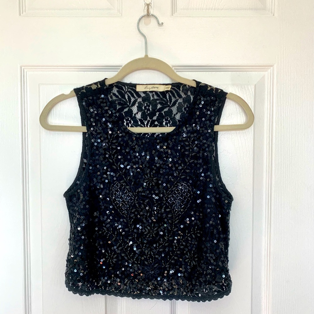 Black beaded lace crop top size m